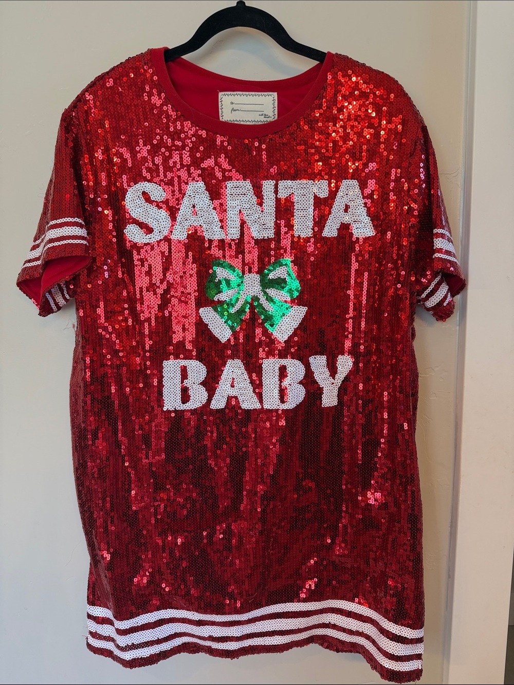 Red Sequin 'SANTA BABY' Holiday shirt dress
